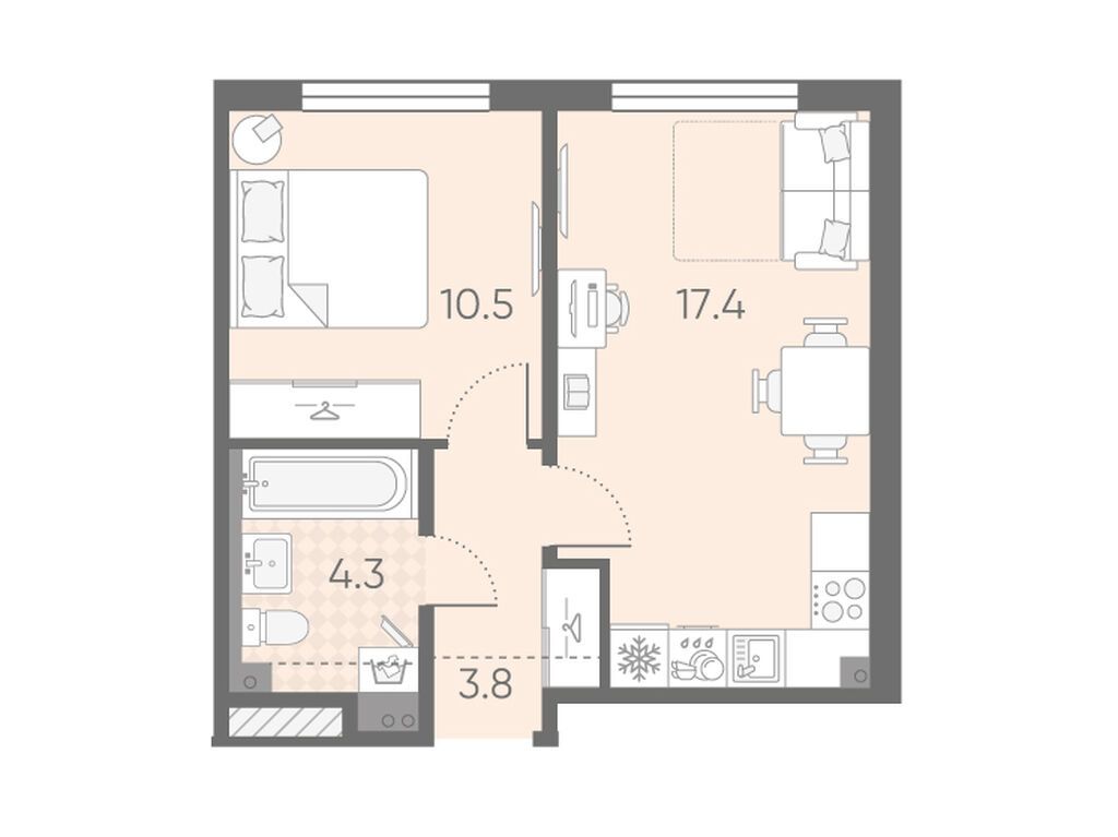 1-комнатная квартира, 36 кв.м, ЖК "Пулково Лейк"