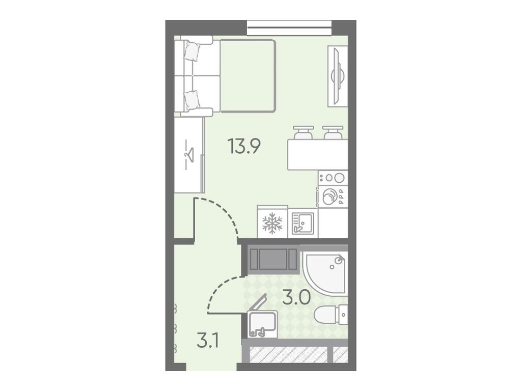 студия, 20 м2, ЖК «Октябрьская набережная»
