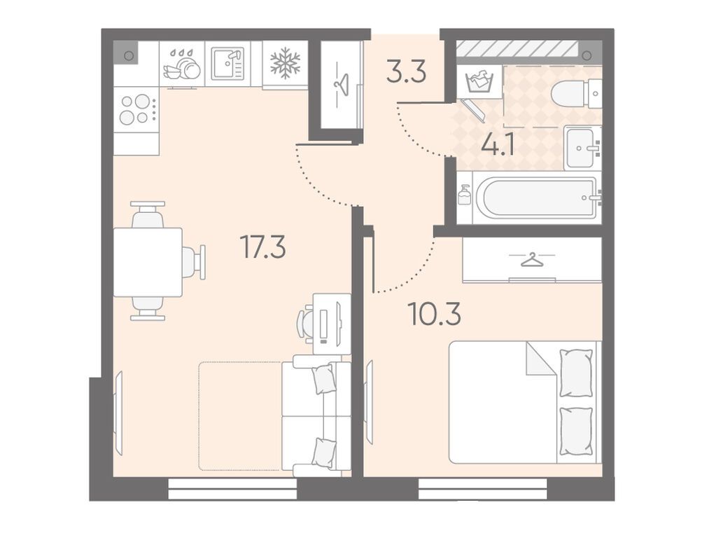 1-комнатная, 35 м2, ЖК «Пулково Лейк»