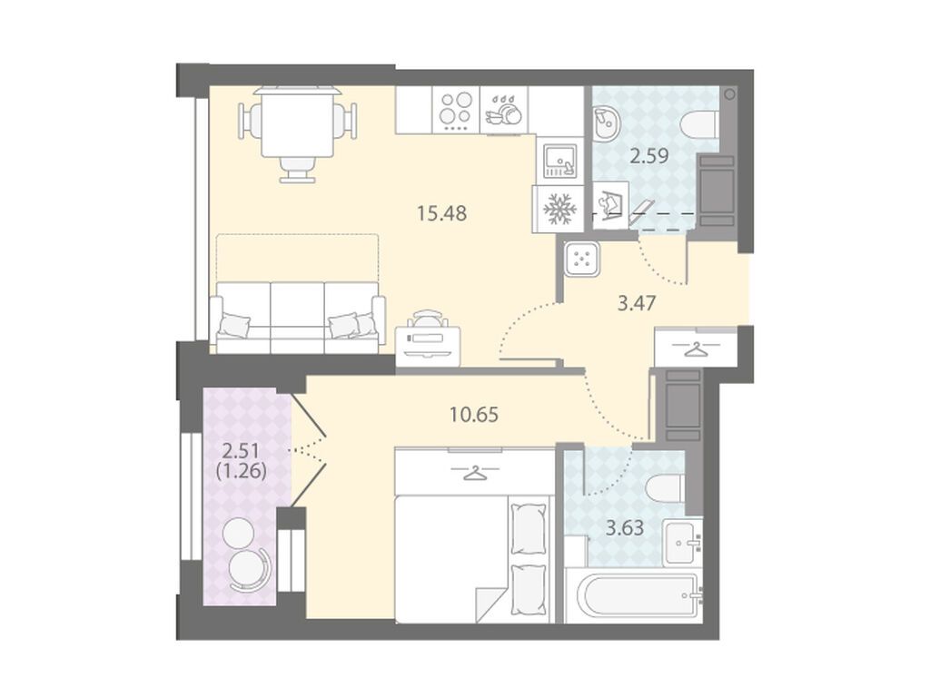1-комнатная, 37.08 м2, ЖК «Цивилизация на Неве»