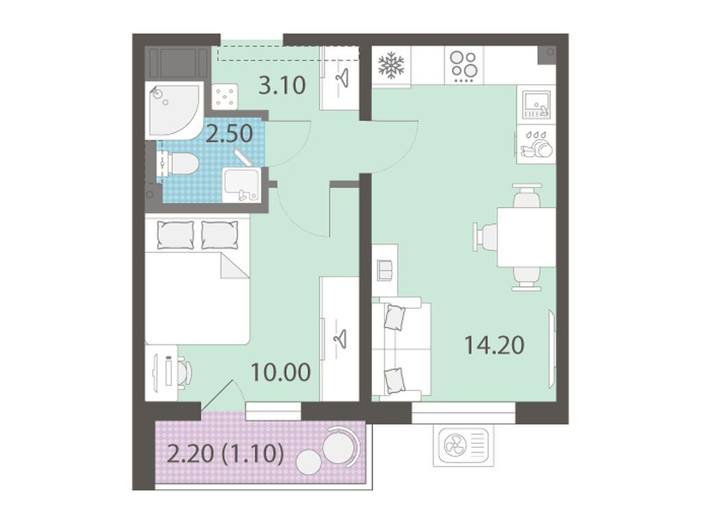 1-комнатная, 30.9 м², 12 этаж из 14, ЖК «Ржевский парк» 1-комнатная, 30.9 м², 12 этаж из 14, ЖК «Ржевский парк»
