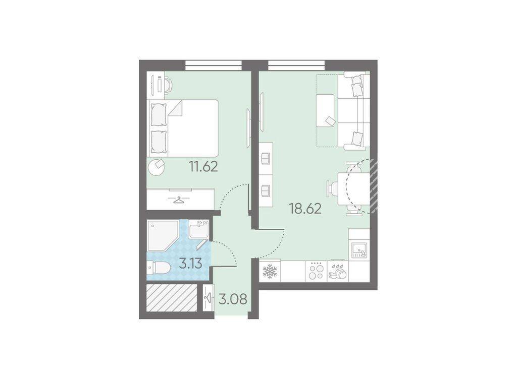1-комнатная квартира, 36.45 кв.м, ЖК "Морская миля"
