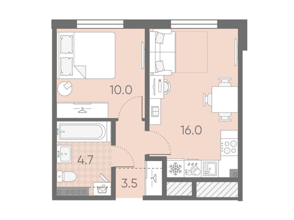 1-комнатная, 34.2 м2, ЖК «Пулково Лейк»