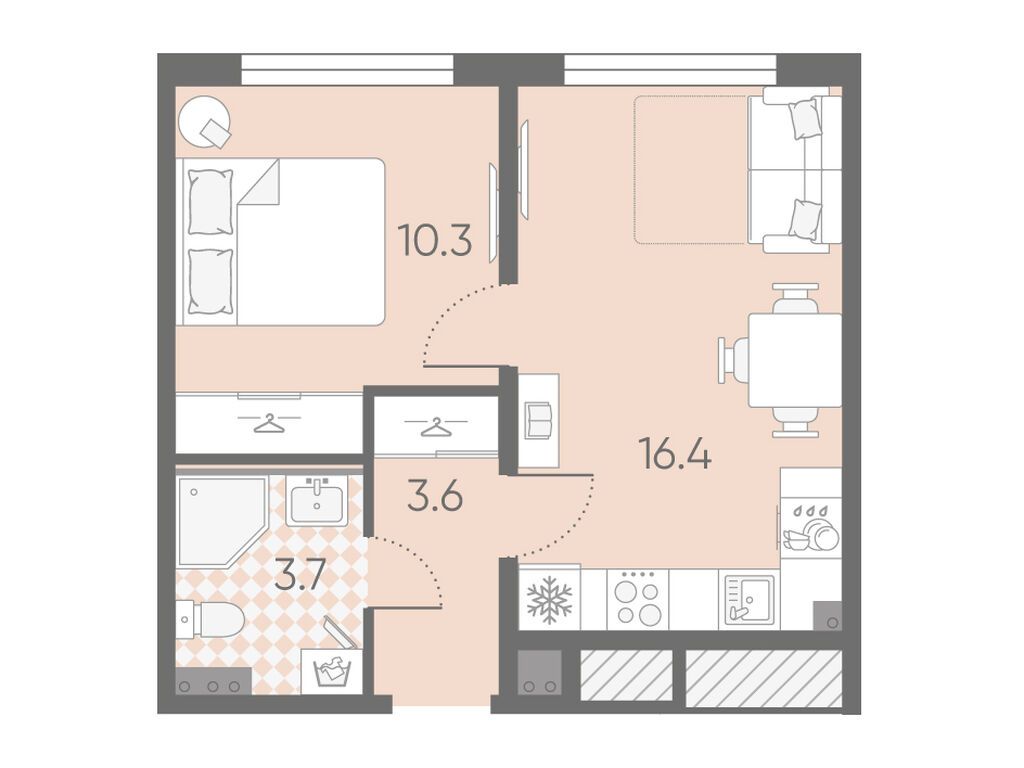 1-комнатная, 34 м2, ЖК «Пулково Лейк»