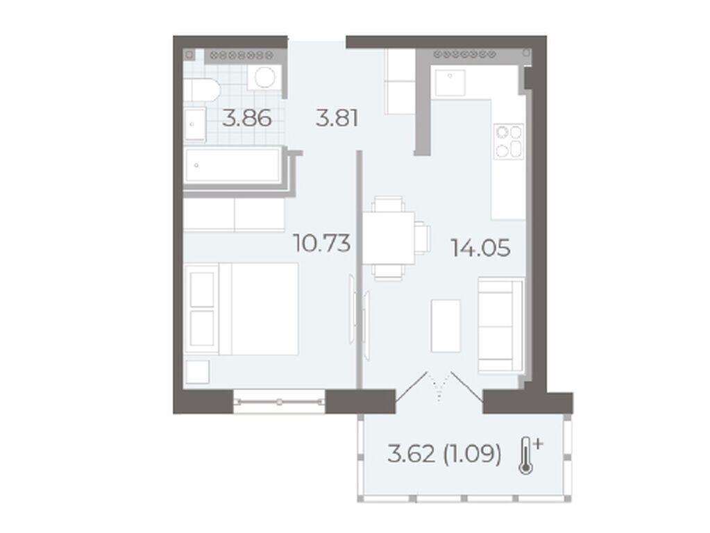 1-комнатная, 33.5 м2, ЖК «Нева Резиденс»