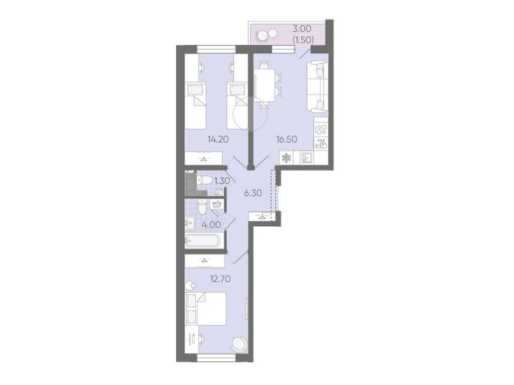 2-комнатная квартира, 56.5 кв.м, ЖК «Ручьи»