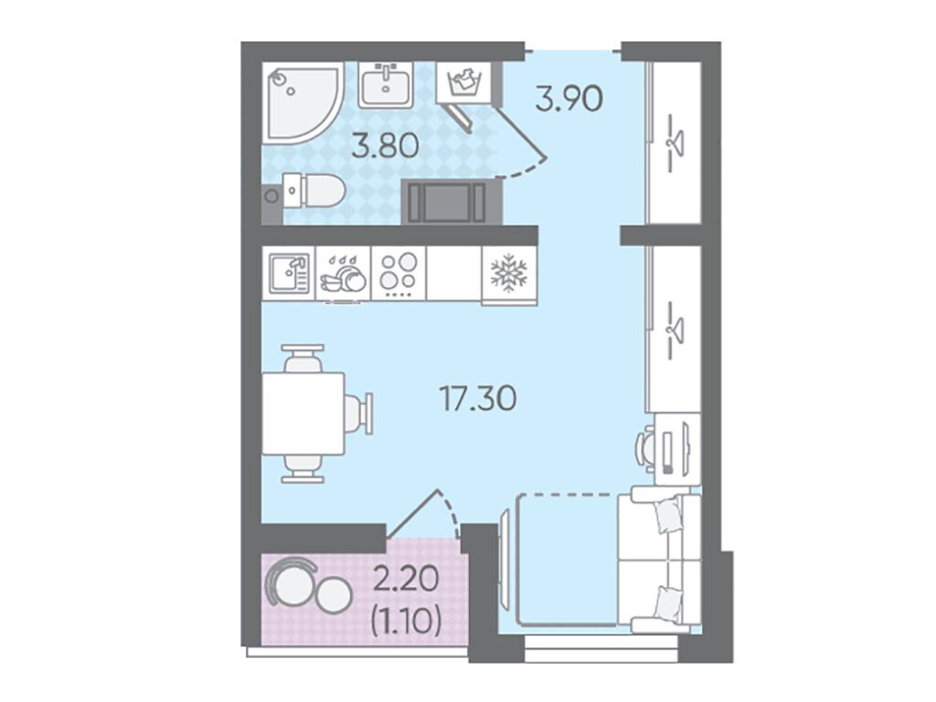 студия, 26.1 м2, ЖК «Цветной город»
