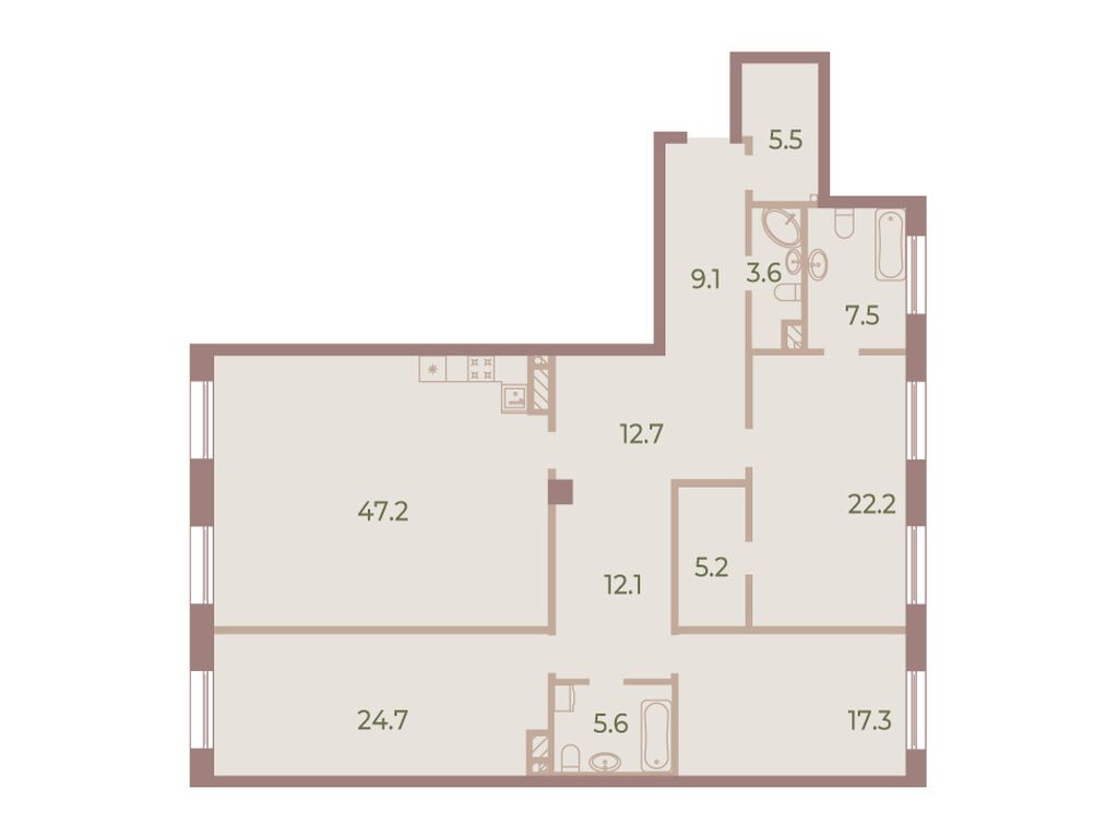 3-комнатная, 173 м2, ЖК «Нева Хаус»