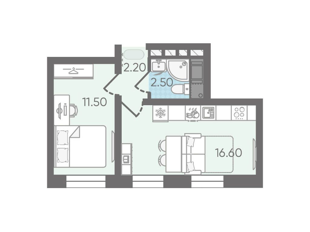 1-комнатная, 32.4 м2, ЖК «Ржевский парк»