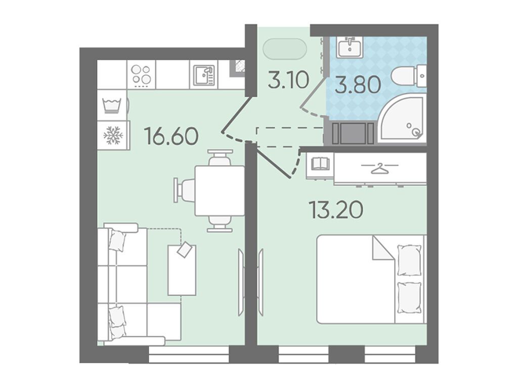 1-комнатная квартира, 36.6 кв.м, ЖК "Октябрьская набережная"