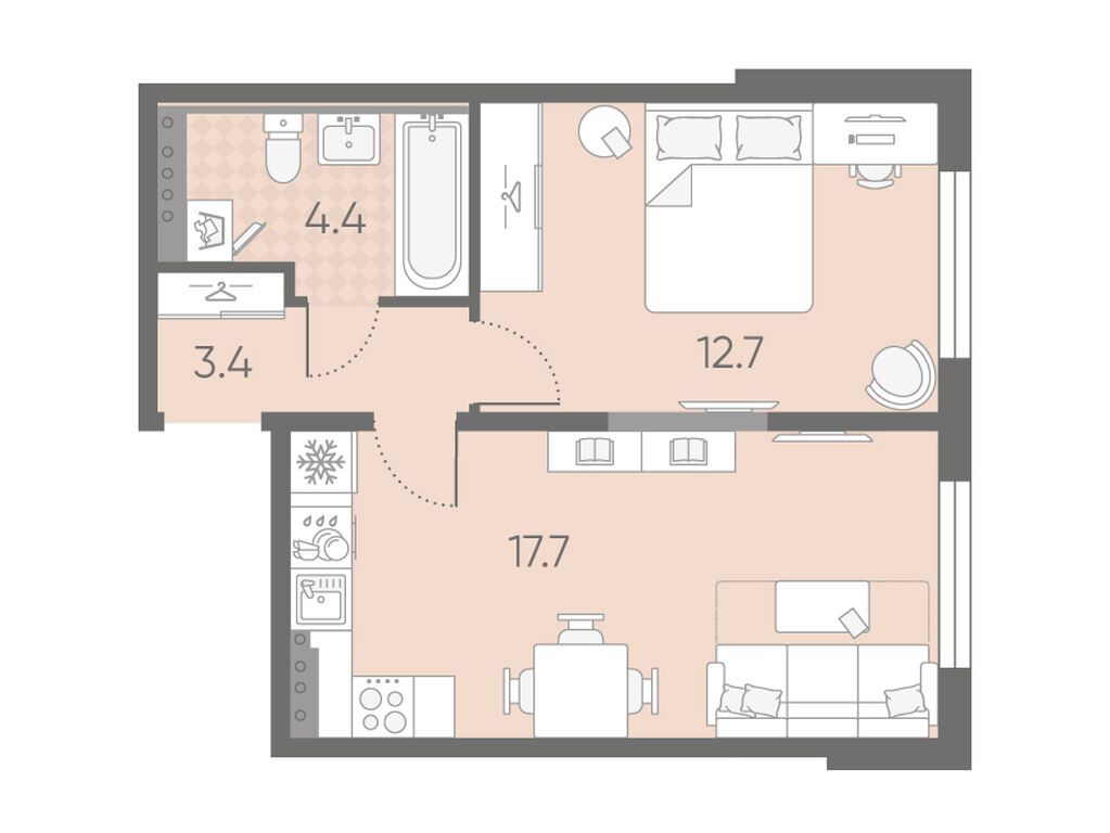 1-комнатная, 38.2 м2, ЖК «Пулково Лейк»