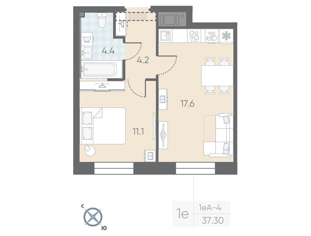 1-комнатная, 37.3 м², 10 этаж из 12, ЖК «ЛСР. Большая Охта» 1-комнатная, 37.3 м², 10 этаж из 12, ЖК «ЛСР. Большая Охта»
