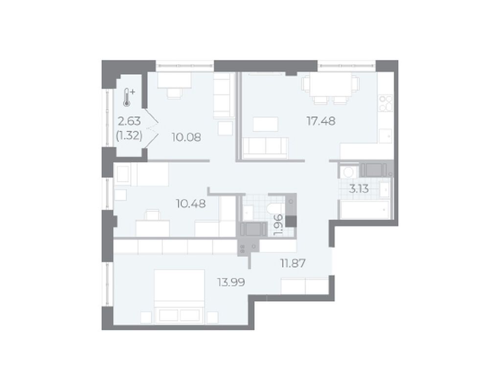 3-комнатная квартира, 72.3 кв.м, ЖК "Нева Резиденс"