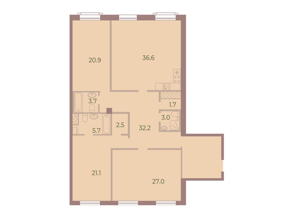 3-комнатная, 155.4 м2, ЖК «Нева Хаус»