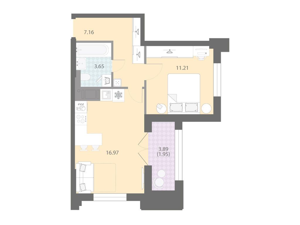 1-комнатная, 40.94 м2, ЖК «Цивилизация на Неве»