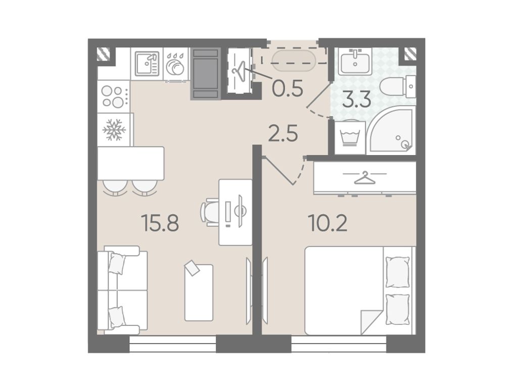1-комнатная, 32.6 м², 22 этаж из 22, ЖК «Пейзажный квартал»