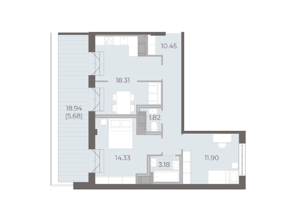 2-комнатная, 65.9 м2, ЖК «Нева Резиденс»