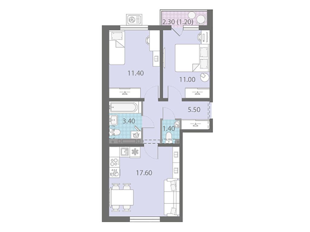 2-комнатная квартира, 51.5 кв.м, ЖК "Ржевский парк"