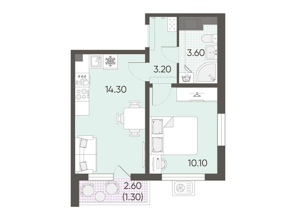 1-комнатная квартира, 32.5 кв.м, ЖК «Ручьи»