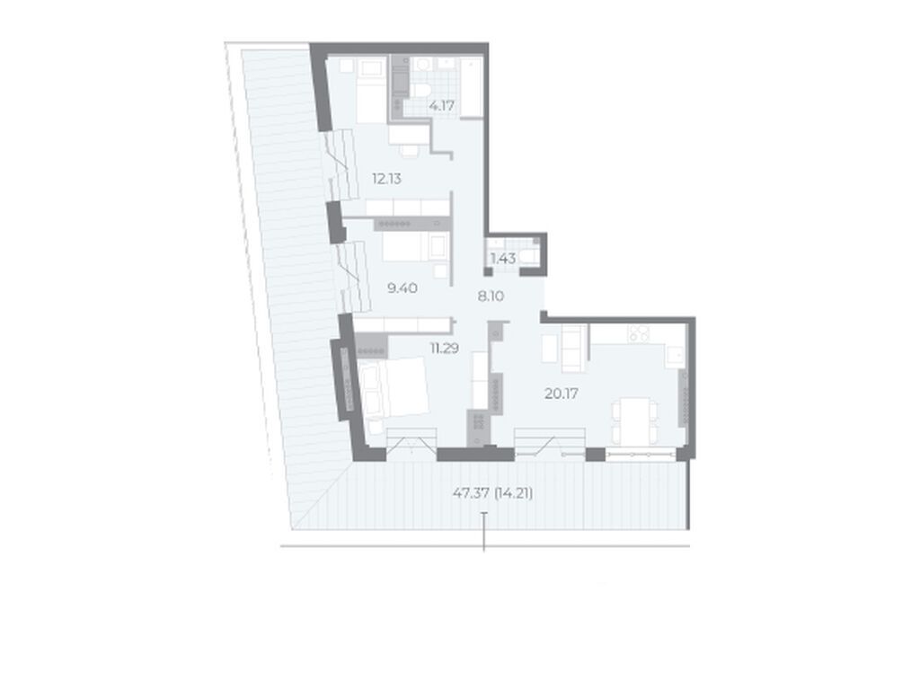 3-комнатная, 81.8 м2, ЖК «Нева Резиденс»