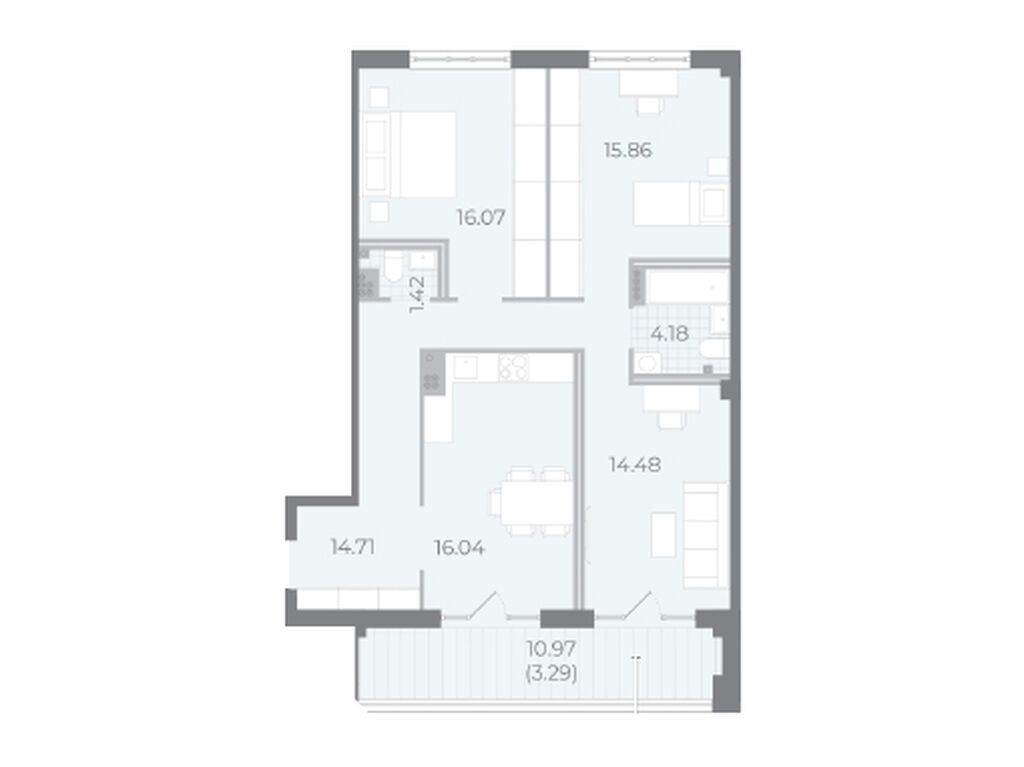 3-комнатная, 87.1 м2, ЖК «Нева Резиденс»