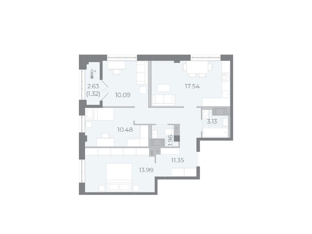 3-комнатная квартира, 72.4 кв.м, ЖК NEVA RESIDENCE