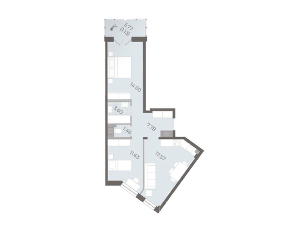 2-комнатная, 57.9 м2, ЖК «Нева Резиденс»