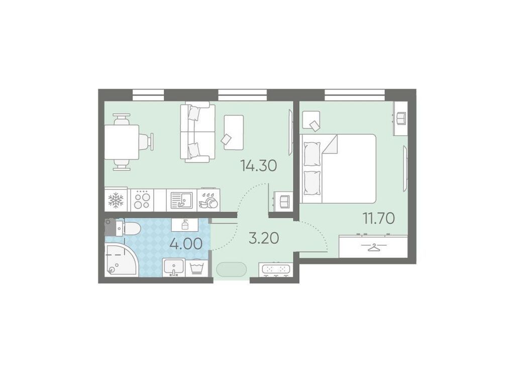 1-комнатная, 33.3 м2, ЖК «Ржевский парк»
