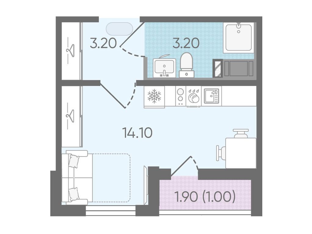 студия, 21.2 м2, ЖК «Цветной город»