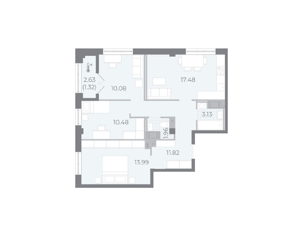 3-комнатная квартира, 72 кв.м, ЖК NEVA RESIDENCE