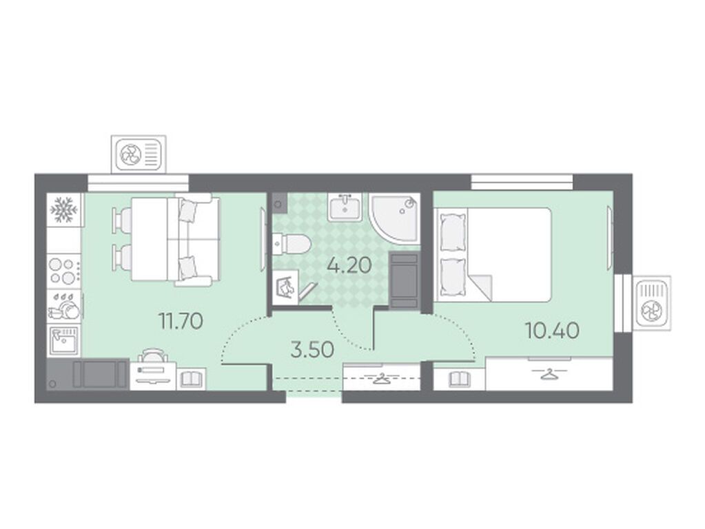 1-комнатная, 29.8 м², 19 этаж из 20, ЖК «Ручьи»