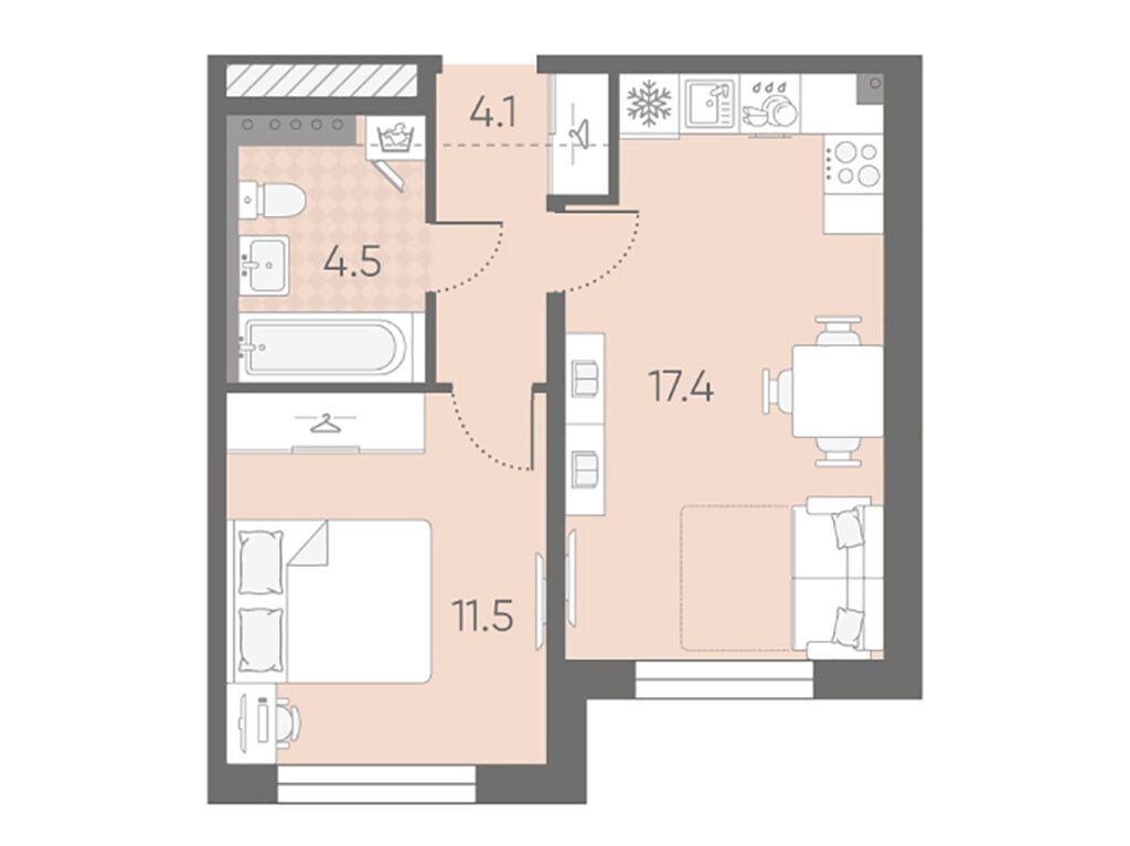 1-комнатная, 37.5 м2, ЖК «Пулково Лейк»