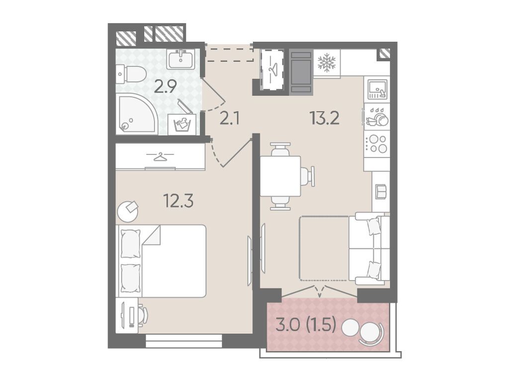 1-комнатная квартира, 32 кв.м, ЖК «Пейзажный квартал»