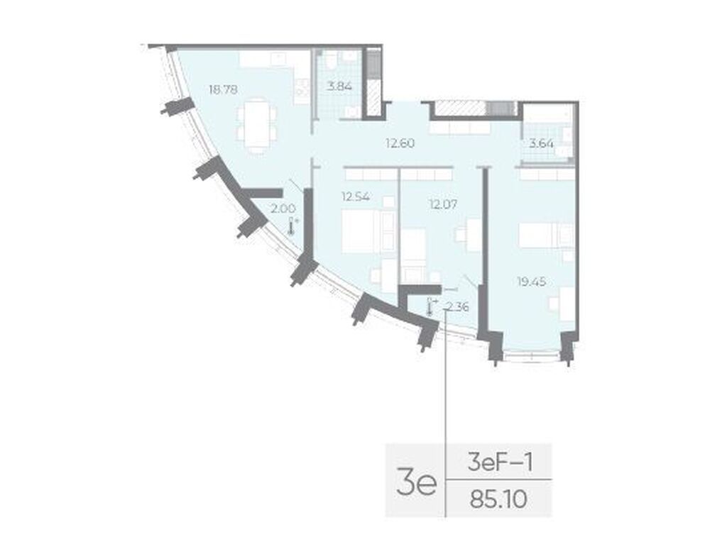 3-комнатная, 85 м2, ЖК «Морская набережная.СиВью» 3-комнатная, 85 м2, ЖК «Морская набережная.СиВью»
