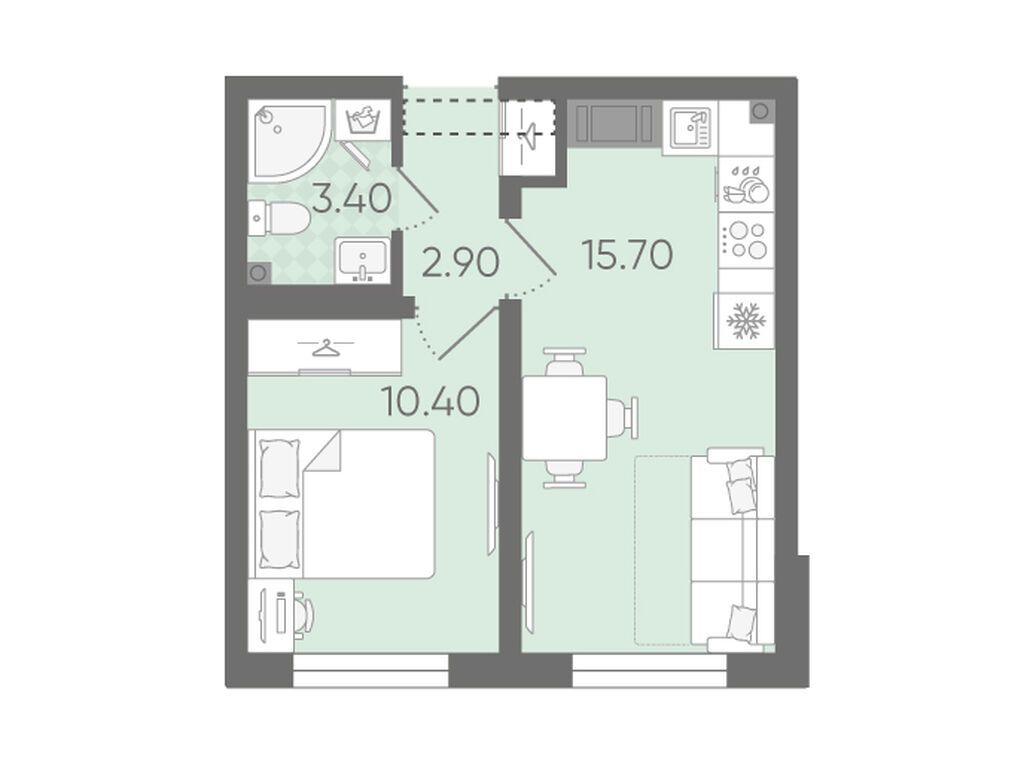 1-комнатная квартира, 32.4 кв.м, ЖК «Ручьи»