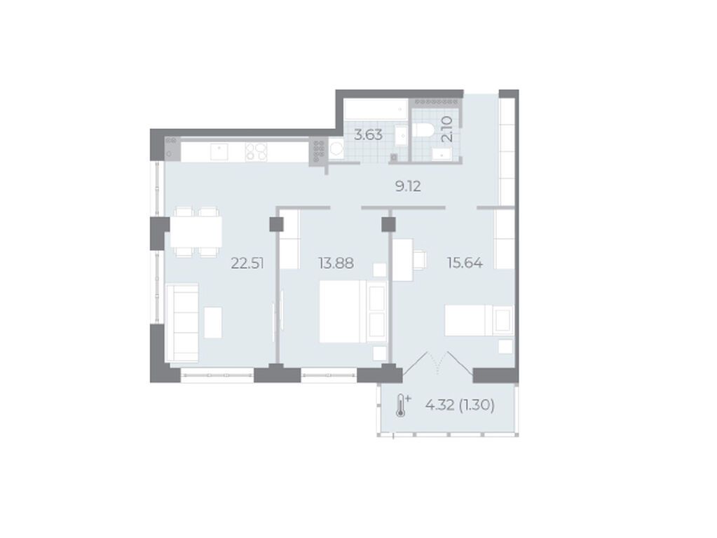 2-комнатная квартира, 68.8 кв.м, ЖК NEVA RESIDENCE