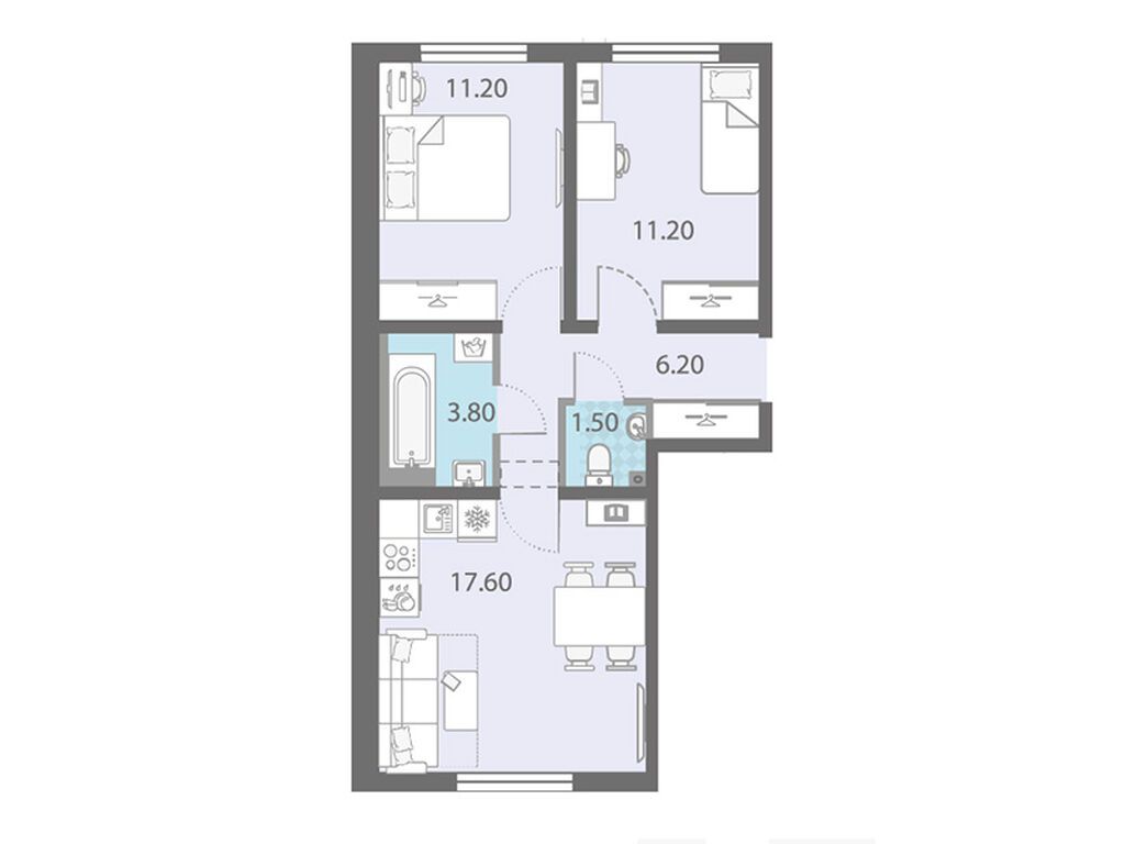 2-комнатная квартира, 50.9 кв.м, ЖК «Ржевский парк»