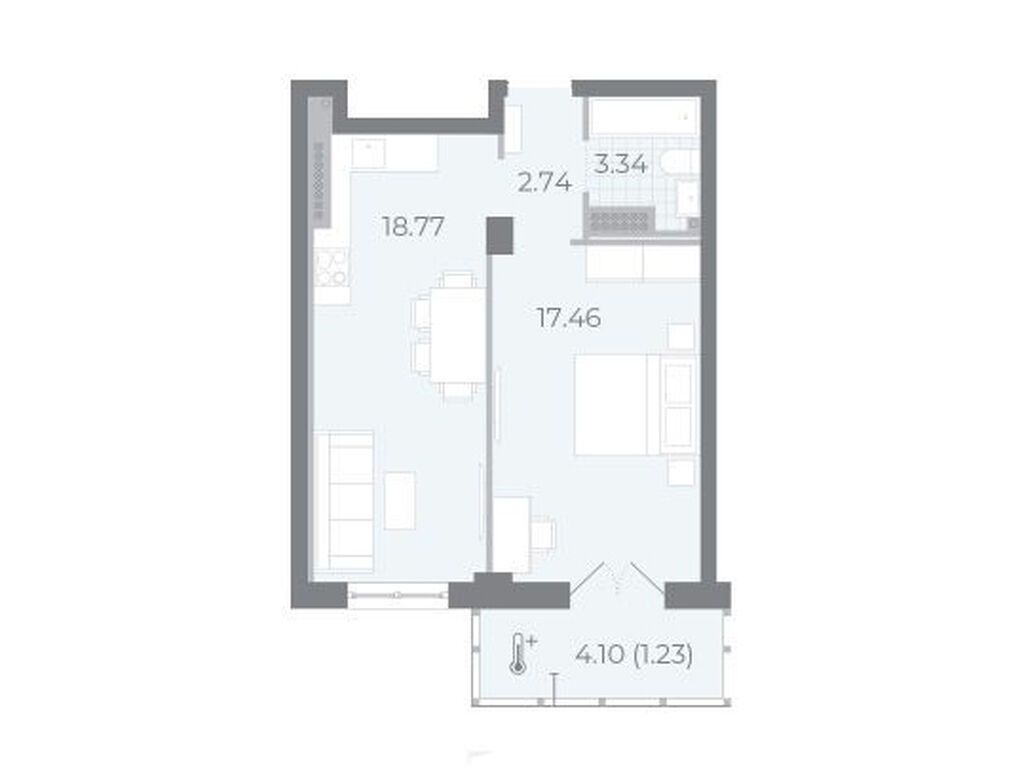 1-комнатная, 44.1 м2, ЖК «Нева Резиденс»