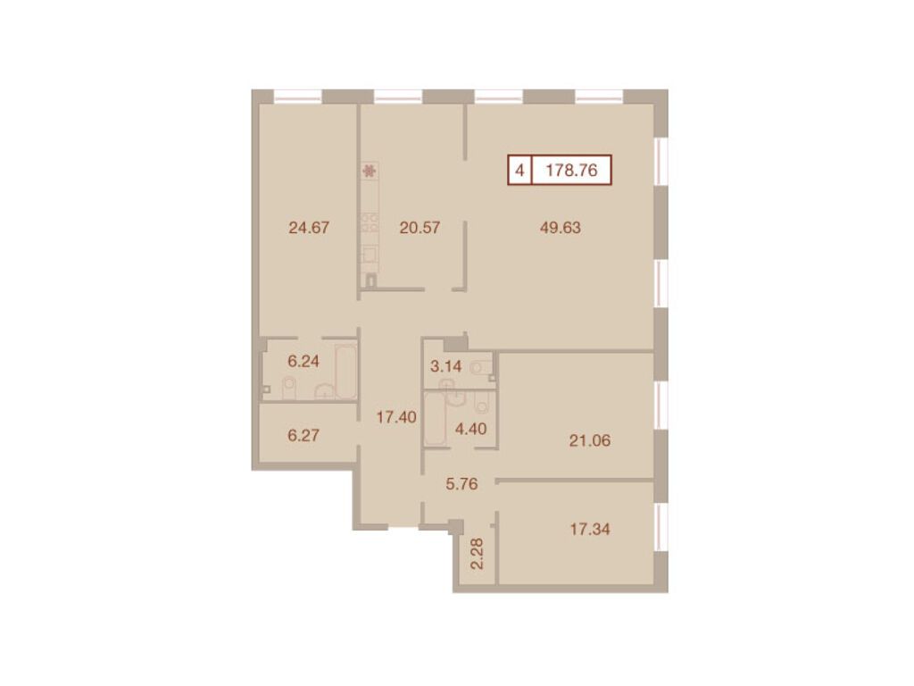 4-комнатная, 178.4 м2, ЖК «Нева Хаус»