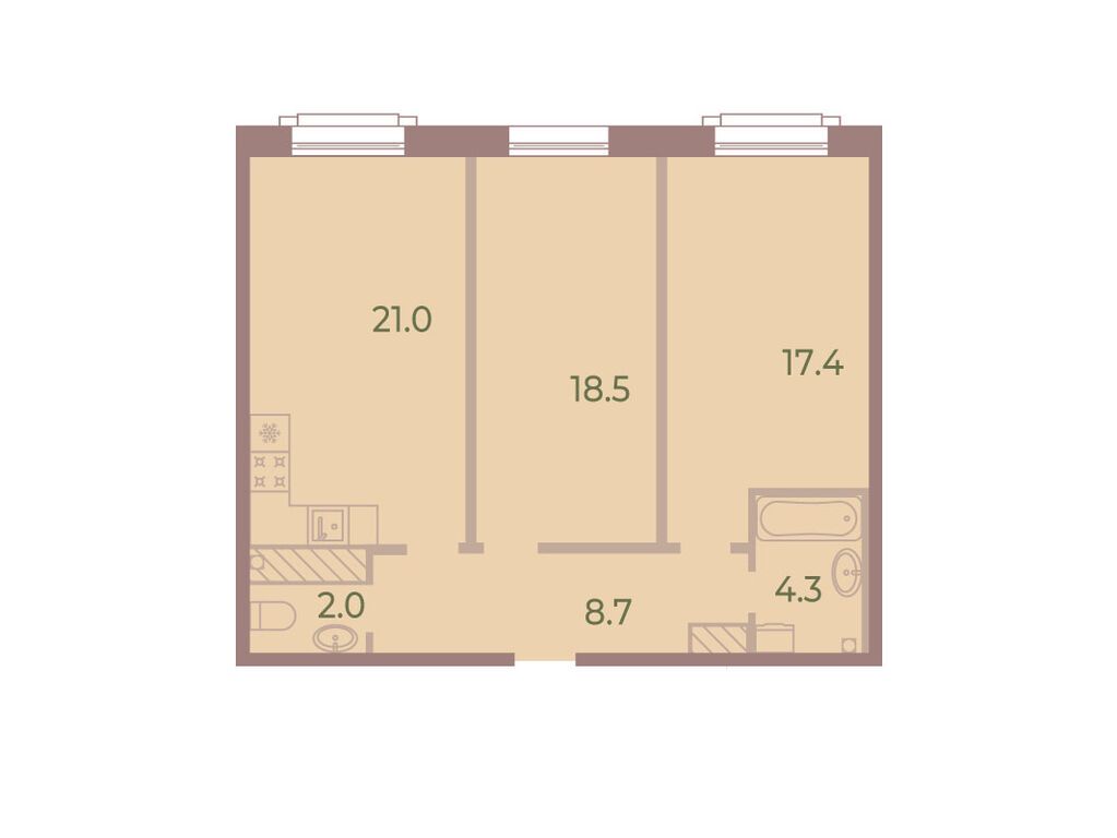 2-комнатная, 71.9 м2, ЖК «Нева Хаус»
