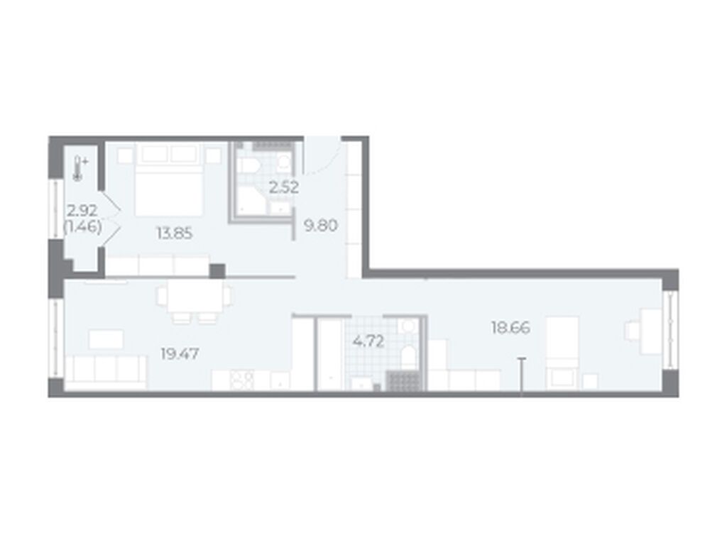 2-комнатная, 70.5 м2, ЖК «Нева Резиденс»