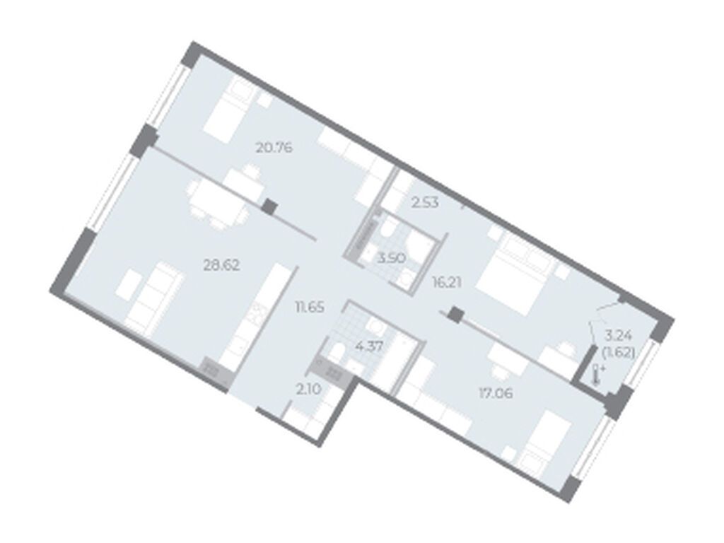 3-комнатная, 108 м2, ЖК NEVA RESIDENCE