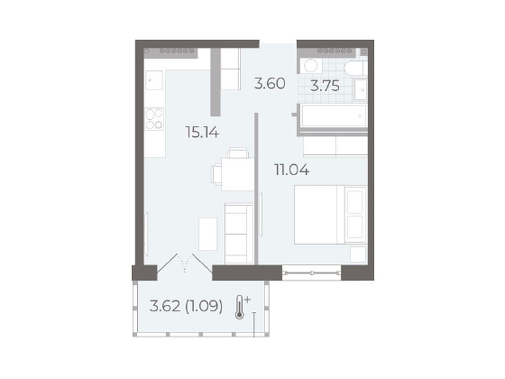 1-комнатная, 34.8 м2, ЖК «Нева Резиденс»