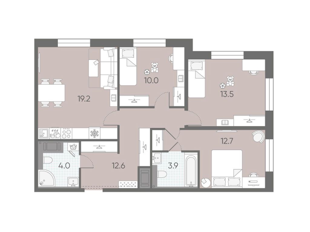 3-комнатная квартира, 75.9 кв.м, ЖК «ЛСР. Большая Охта»