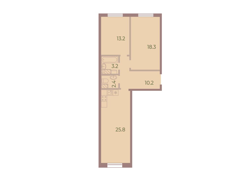 2-комнатная, 72.9 м2, ЖК «Нева Хаус»