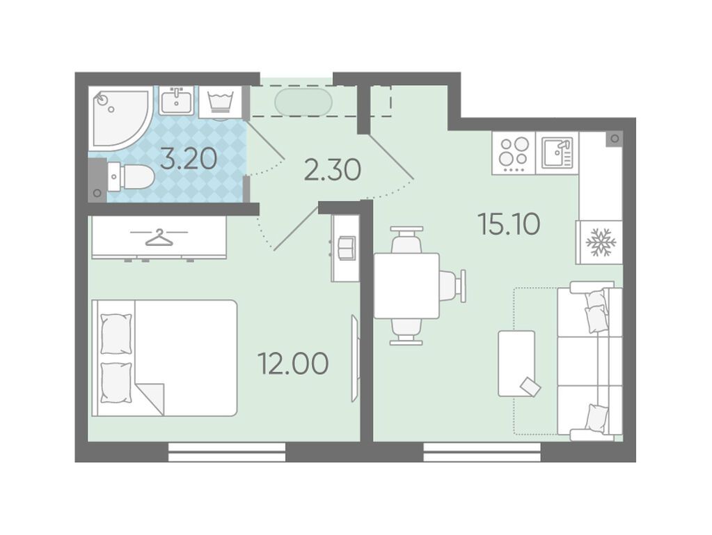 1-комнатная, 32.9 м2, ЖК «Ржевский парк»