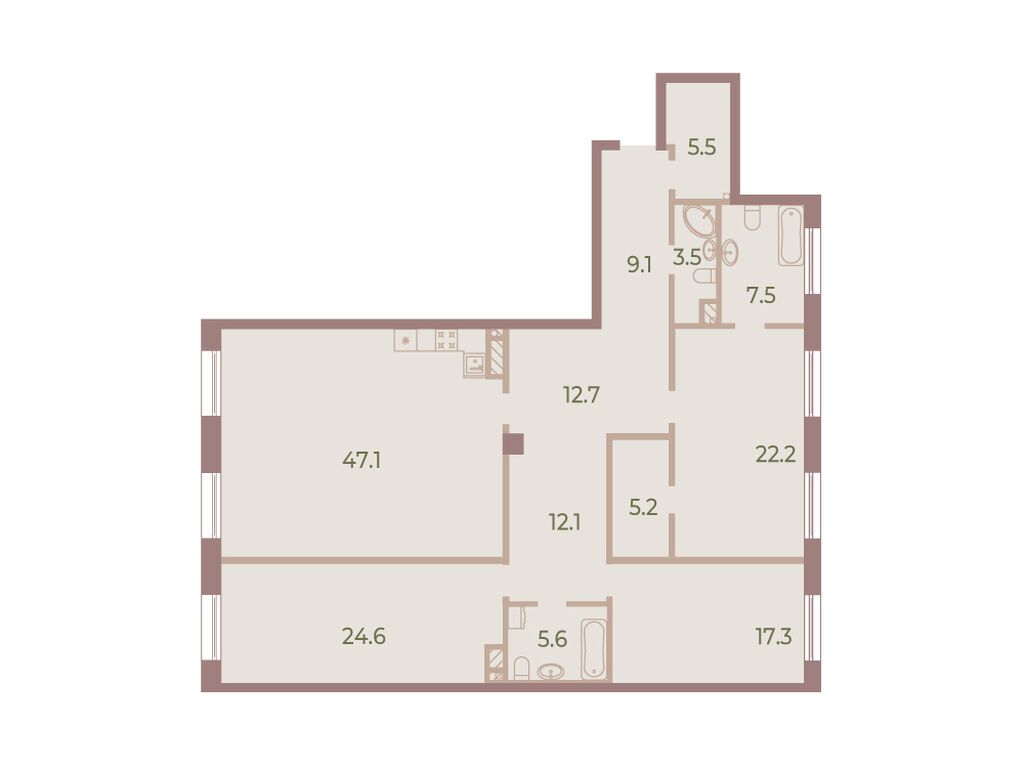 3-комнатная, 172.4 м2, ЖК «Нева Хаус»