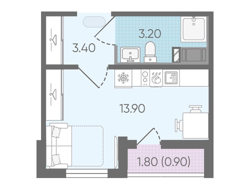 студия, 21.3 м2, ЖК «Цветной город»