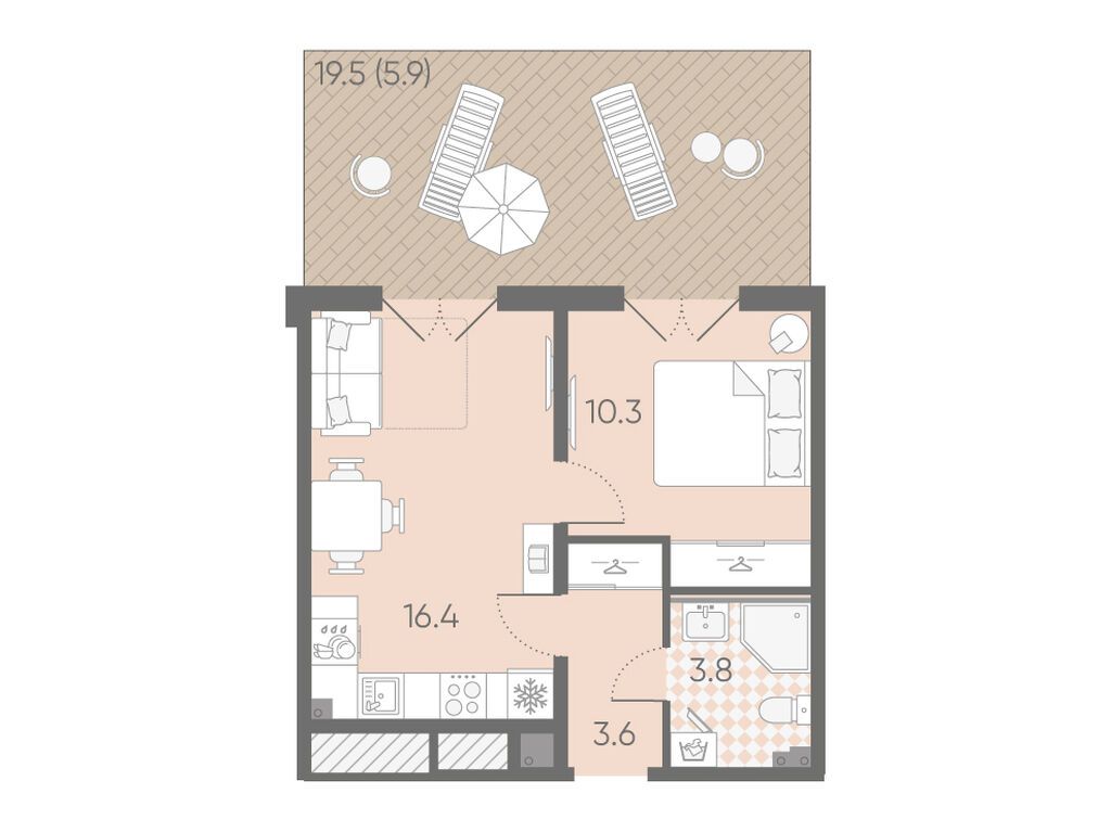 1-комнатная, 40 м2, ЖК «Пулково Лейк»