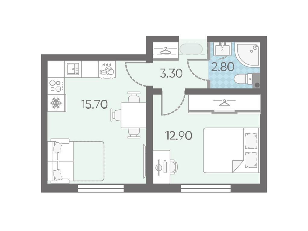 1-комнатная, 34 м2, ЖК «Ржевский парк»